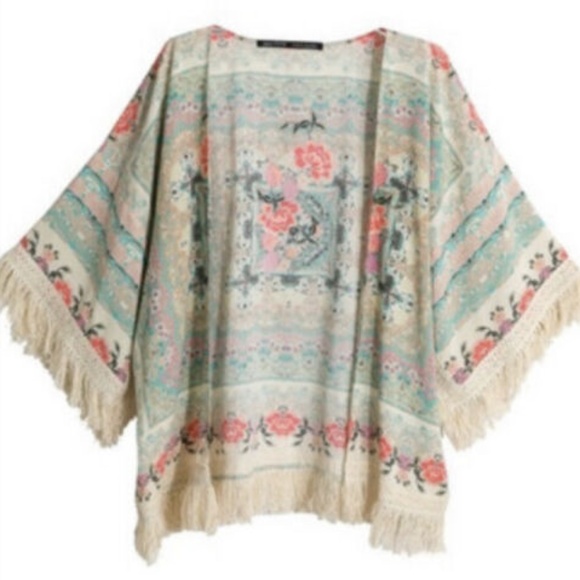 ZAPA Basic Boho Floral Fringe Kimono Coverup - Picture 5 of 10